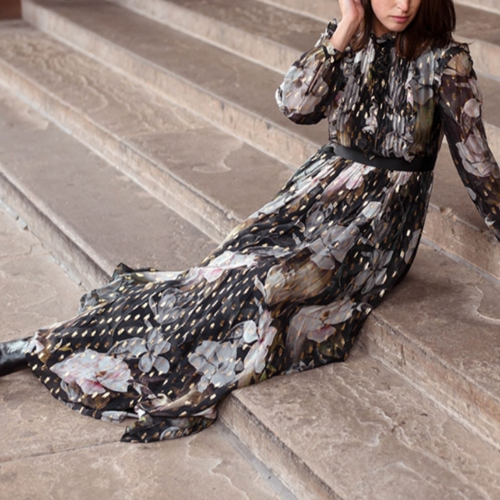 SOLD LIKE NEW TED BAKER HTF SILK BLEND HUNNIE MAXI DRESS - Picture 3 of 9